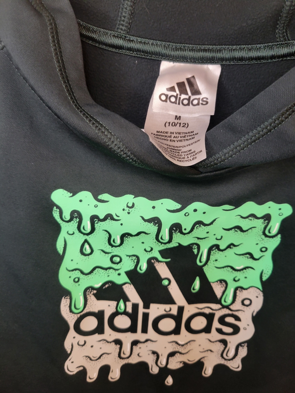 Adidas Hoodie with Drip Logo in Charcoal and Neon Green - Picture 5 of 6